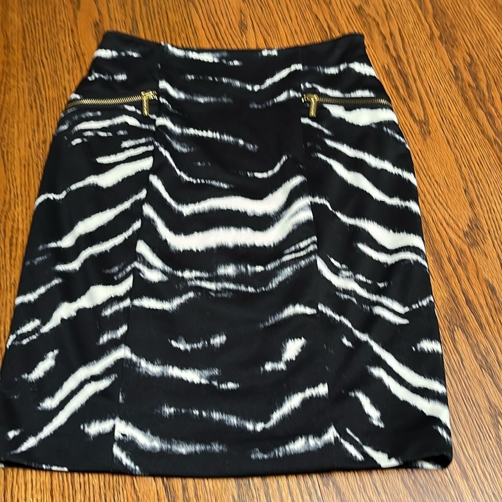Michael Kors Black and White Zebra Print Pencil Skirt